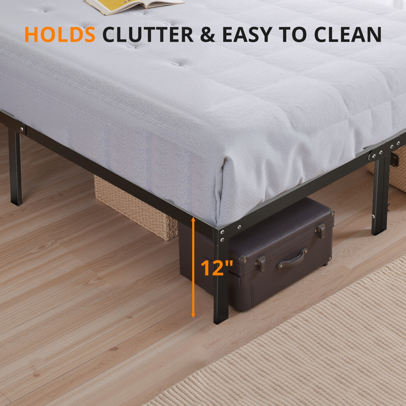 Queen Size 14" Height Metal Platform Bed Frame with Steel Slat Support, No Box Spring Required, Under-Bed Storage, Easy Assembly, Black
