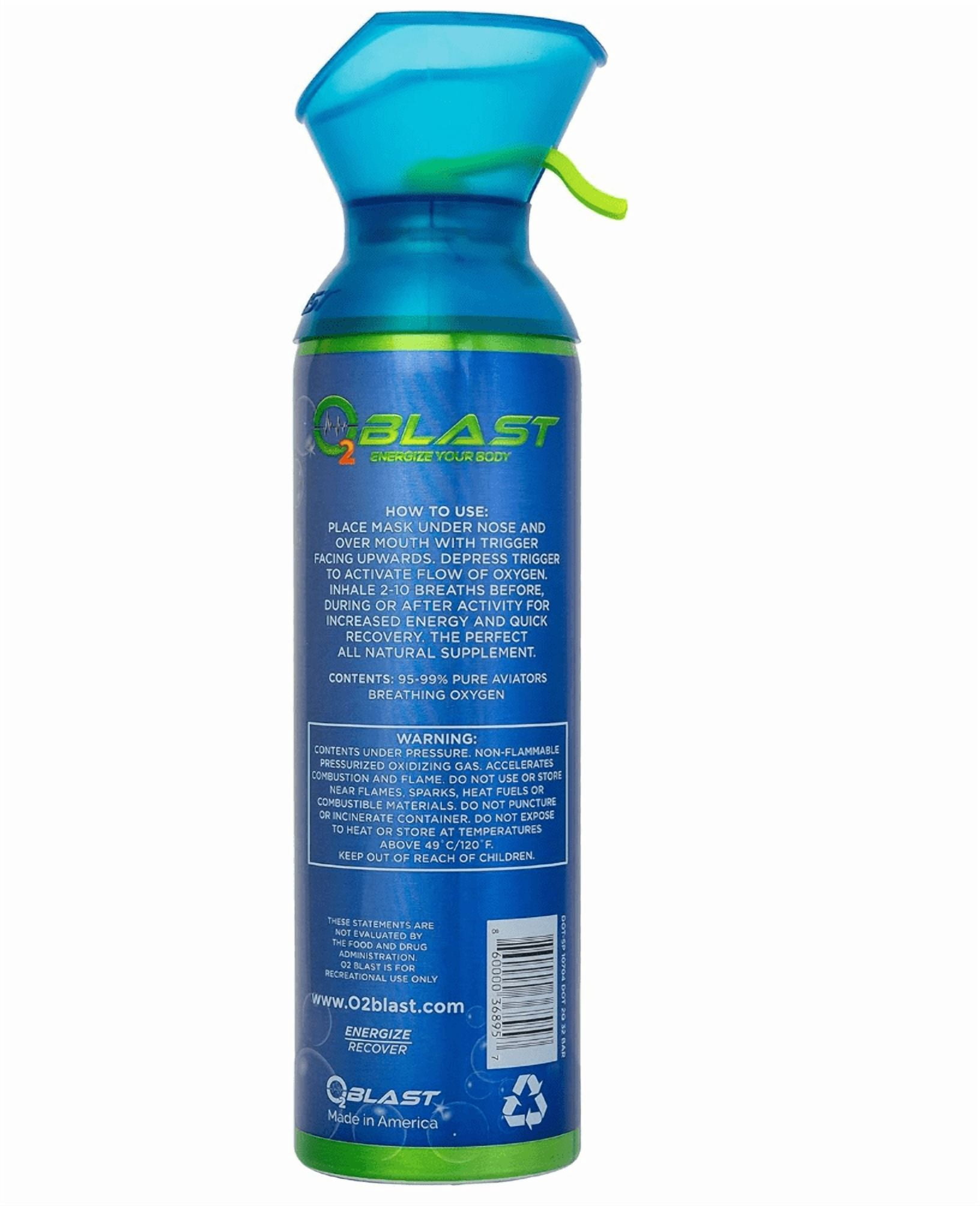 O2 Blast“ Pure Oxygen for Energy, Recovery & Performance - 10-Liter Can with Custom Breathing Mask, Pack of 12