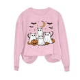 thumbnail image 5 of thefmos Women's Round Neck Halloween Print Pullover Sweatshirt Long Sleeve Solid Color Casual Top Fashion Fall Spooky Season Outfit, Pink 2XL, 5 of 6
