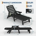 thumbnail image 2 of 2-Pack/1-Pack HDPE Pool Lounge Chairs - 5-Position Adjustable Chaise Lounges w/Cup Holder (450lb Capacity, Black/White/Grey), 2 of 7