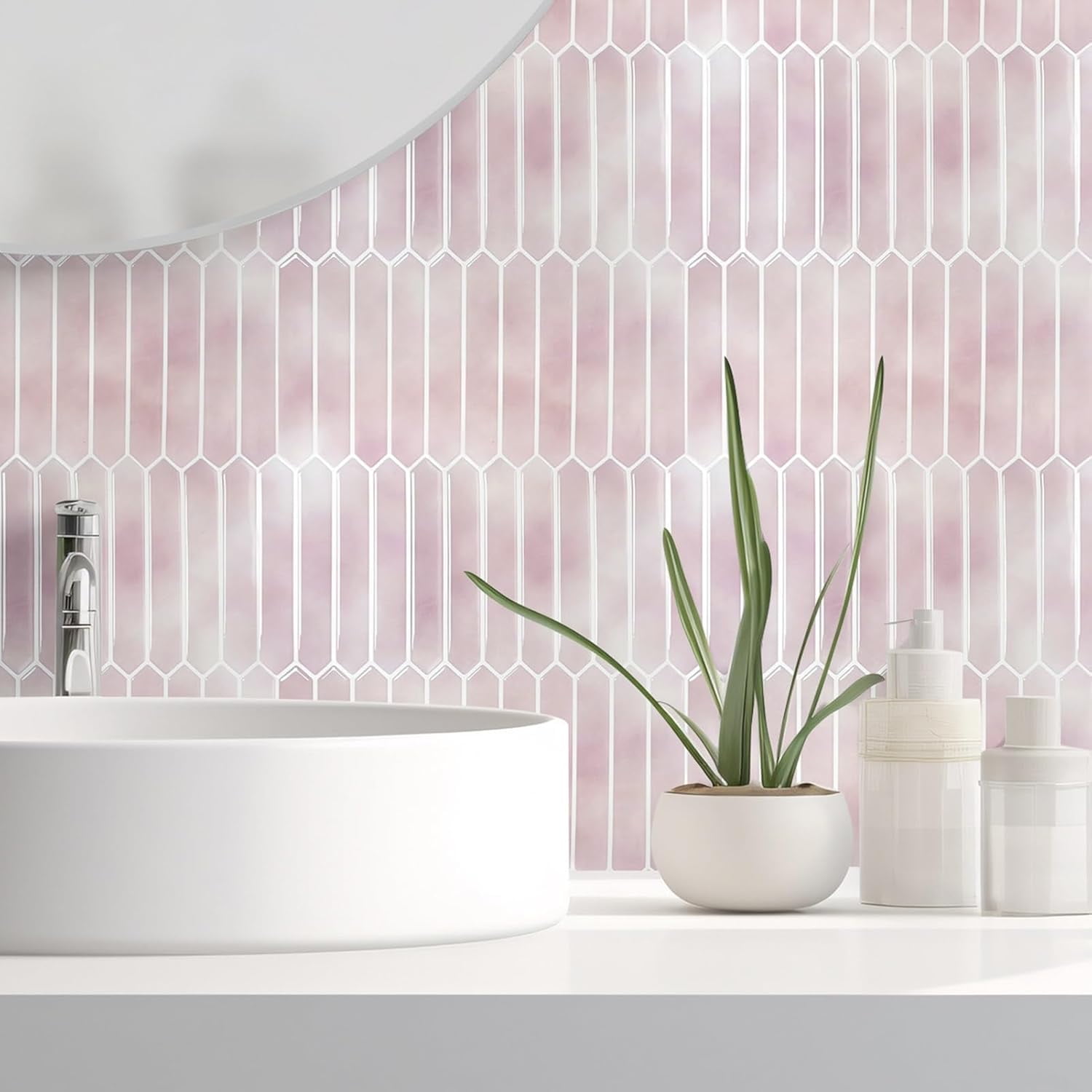 Tile Glossy Wood Marble Grain Backsplash Tile Peel and Stick, 10 Sheets Long Hexagon PVC Self Adhesive Mosaic Wall Tiles Stick on Backsplash for Kitchen and Bathroom