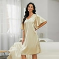 thumbnail image 4 of HAOYUNL Night Gowns for Adult Women//Satin Dress for Women/Shirt Dress//Silk Dress for Women//Women's Sleepwear//Sleep Shirts for Women//V Neck Side Split Sleepshirt Short Sleeves Sleepwear, 4 of 7