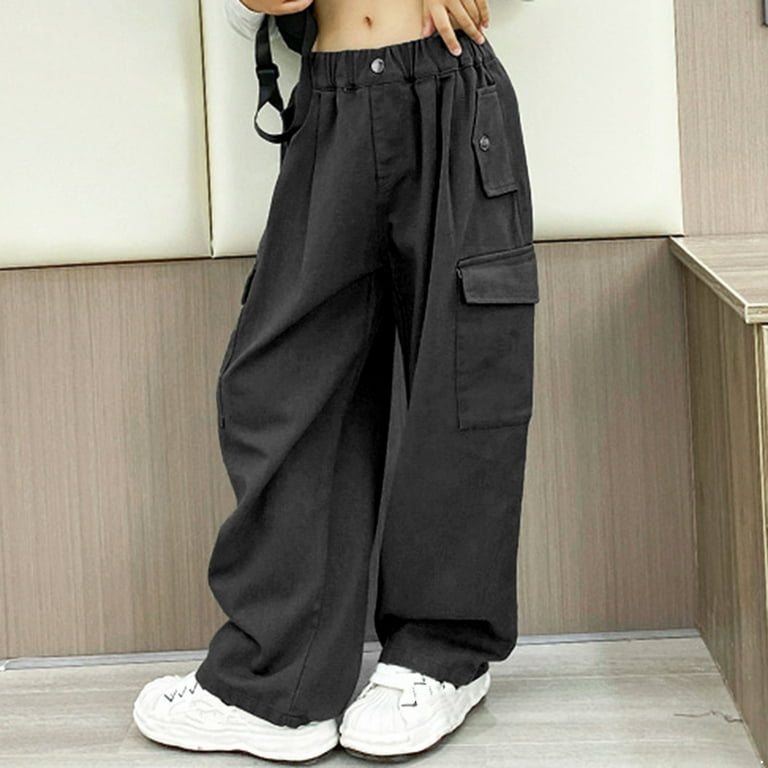 DPOIS Girls Hip Hop Jazz Street Cargo Pants Straight Leg Sweatpants Joggers  Black 8