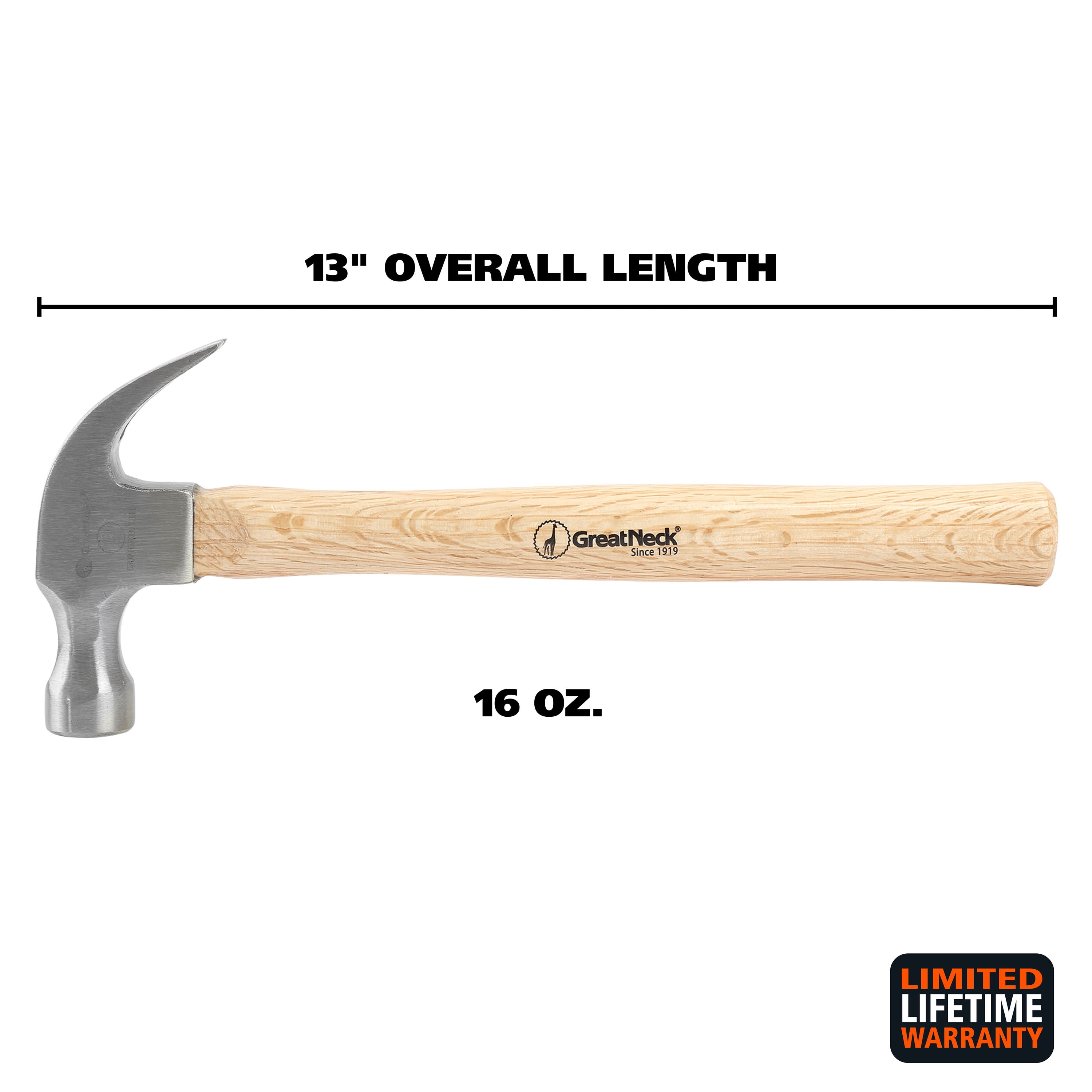 GreatNeck Curved Claw Steel Hammer with Hickory Handle, 16 oz