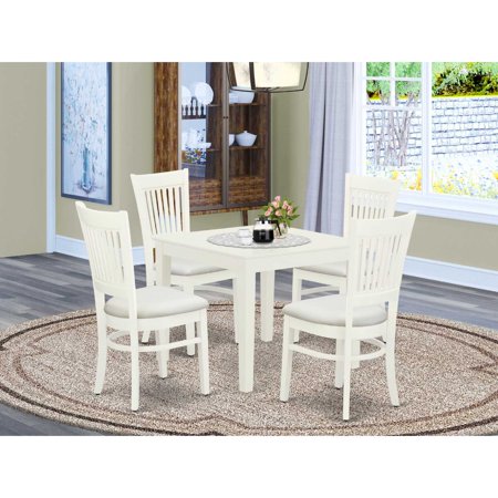 East West Furniture OXVA5-LWH-C 5-Pc Modern Dinette Set 4 Dining Chair with Slatted Back and a Linen Fabric Seat and Wood Dining Table with Rectangular Top and 4 Legs- Linen White Finish