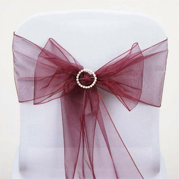 Efavormart 25pc x Wholesale Sheer Organza Chair Sashes Tie Bows For Chairs -Catering Wedding Decoration - Burgundy