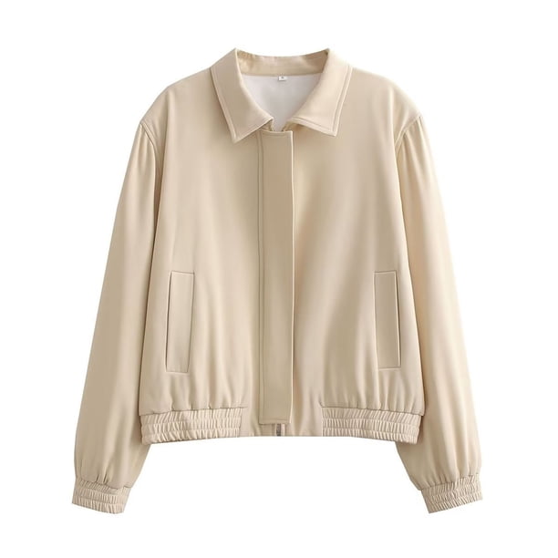 Chaquetas y abrigos de piel sintética sin capucha y manga larga para mujer, moda informal, con cremallera, cárdigan liso, blusa, abrigo con bolsillo, blusa para mujer
