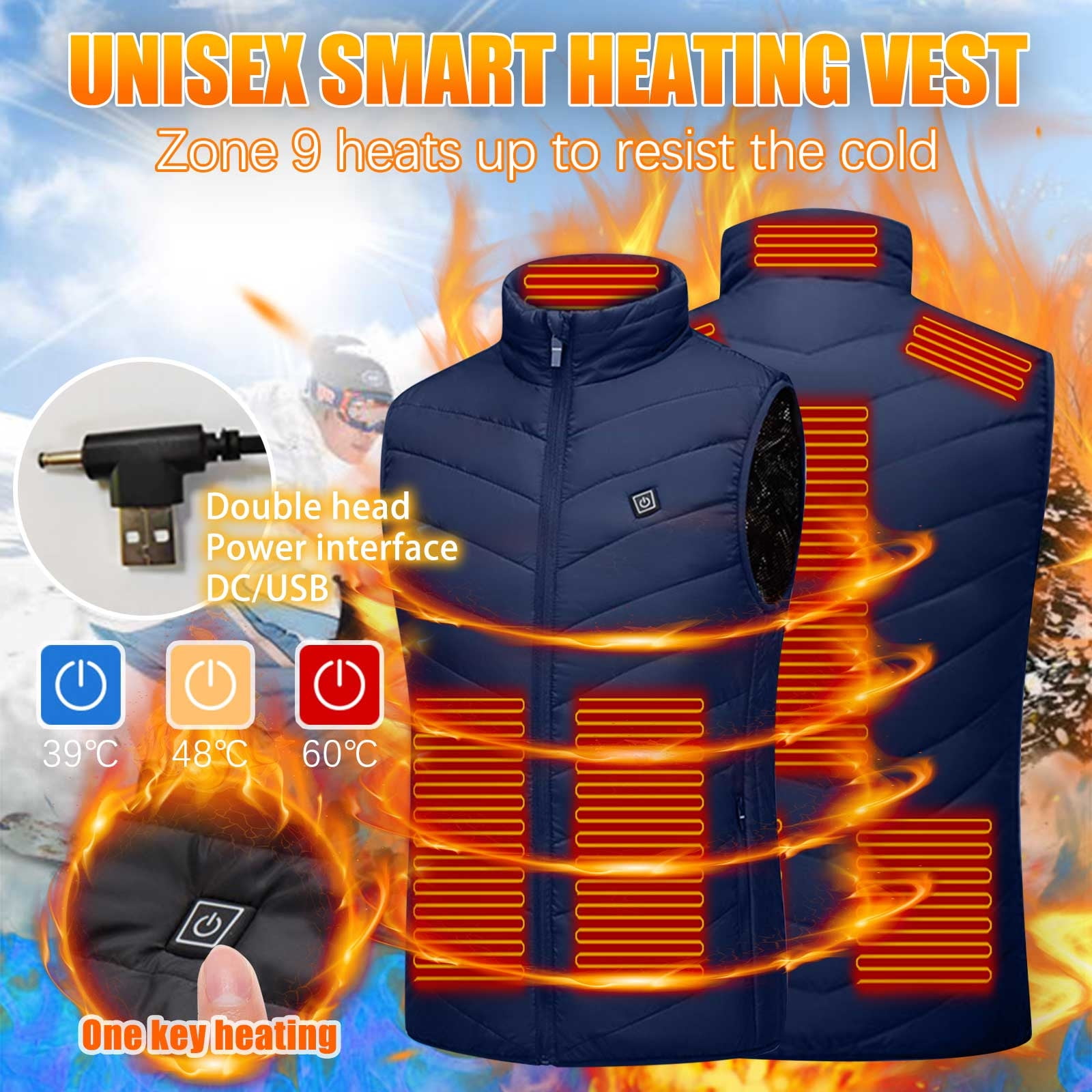 Brnmxoke Lightweight Heated Vest for Men Women, Electric USB Heating Vest for Winter Warm,Heated Vest Warm Coat Out-Wear Blue XL