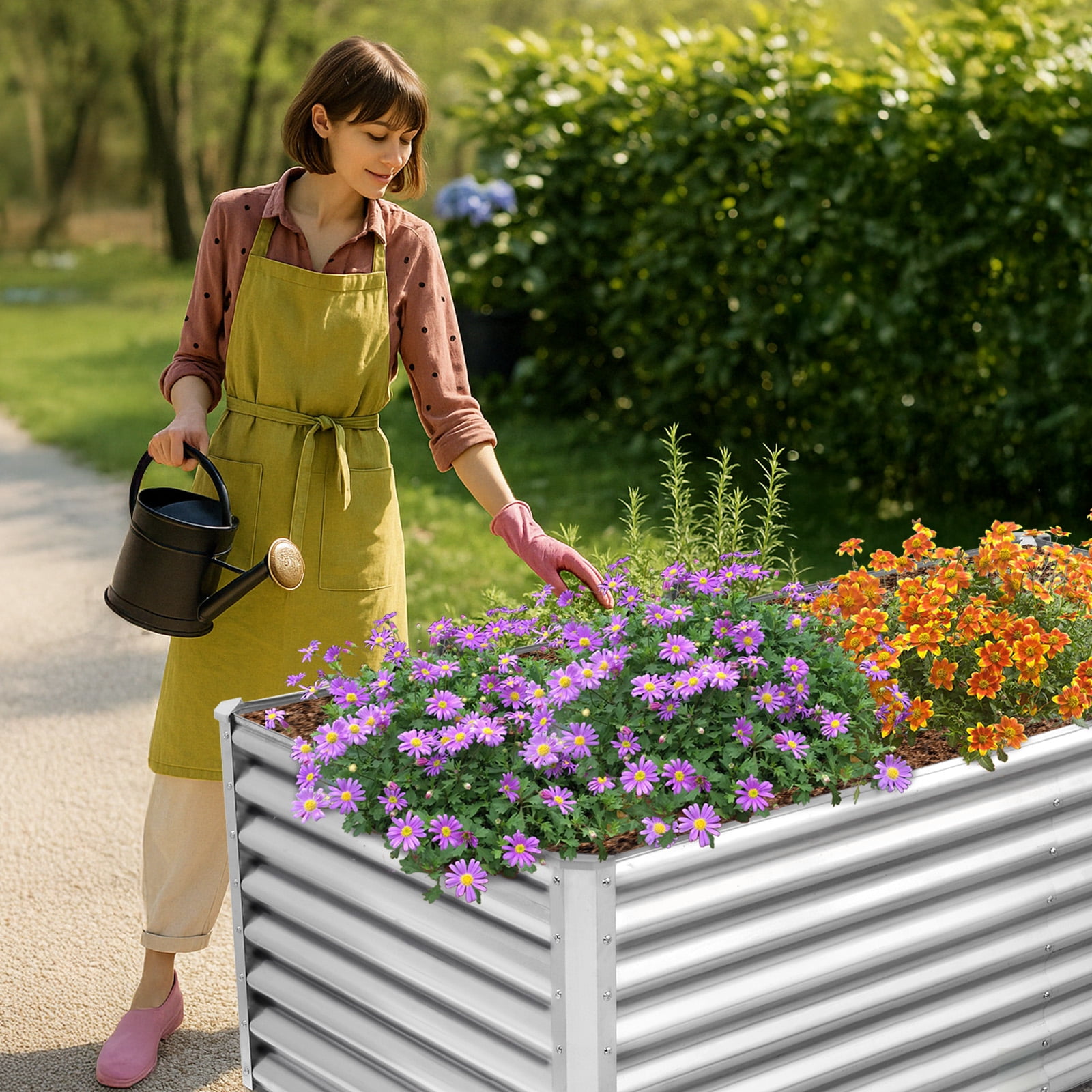 Zimtown Silver Metal Garden Bed, 6x3x2 Foot Large Raised Planter with Heavy Duty Steel Construction