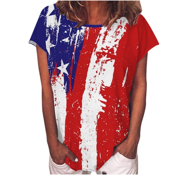 Blusa informal de manga corta con estampado del Día de la Independencia para mujer Fridja hjk5236