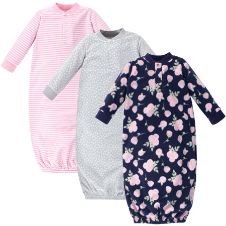 UPC: 0660168589238 | Hudson Baby Infant Girl Fleece Long-Sleeve Gowns 3pk  Navy Rose  0-6 Months