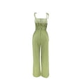 thumbnail image 4 of up to 60% off Gifts Usmixi Jumpsuits for Women Casual Solid Elastic Waist Wide Leg Spaghetti Strap Jumpsuits Overalls with Pocket Summer Formal Plain Square Neck Sleeveless Long Rompers Green l, 4 of 5