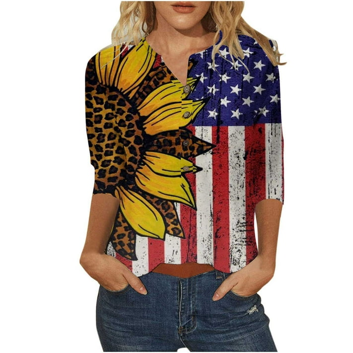 Patriotic Shirts for Women, 4th of July Patriotic T-shirts Women 3/4 ...