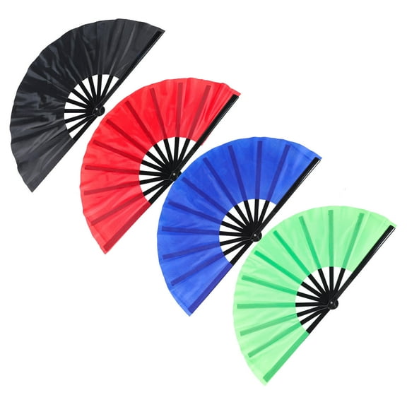 Raindrops 4Pcs Folding Hand Fans for Women and Girls in Blue Red Black Green 12.6*6.9*0.2in