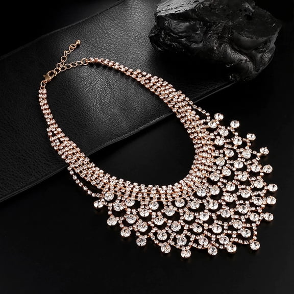 Stunningly Elegant Gold Plated Necklace & Earrings with Dazzling Crystals Big Wedding Bridal Fashion Jewelry Set