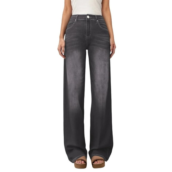 sususu Elevated Everyday Denim High Waist Trousers with Comfortable Stretch Fabric for a Flattering Straight Leg and Timeless Casual Style,Grey,XXL