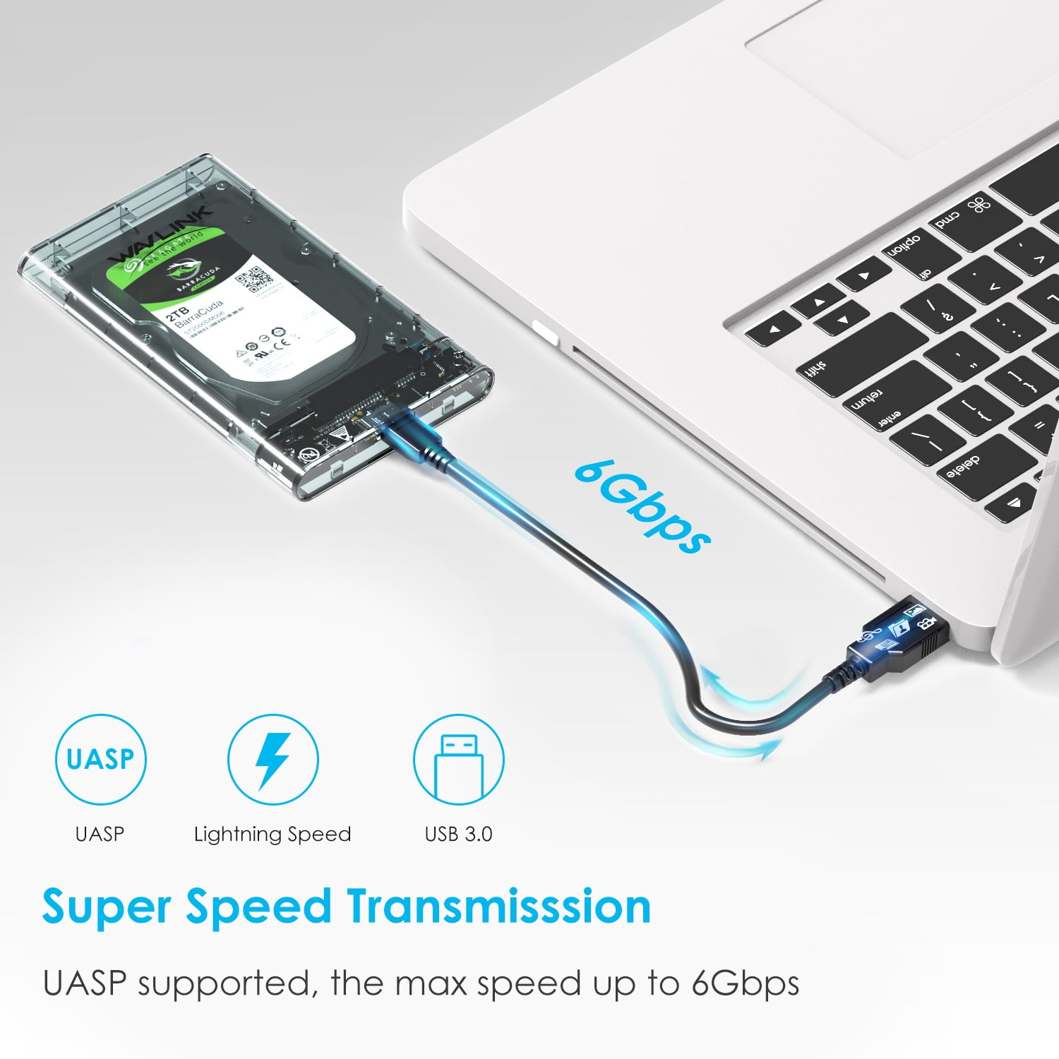 USB 3.0 to SATA External Hard Drive Enclosure for 2.5 inch 5mm/7mm/9.5mm SATA I/II/III HDD/SSD Support UASP Function, Max 4TB Tool-Free Design