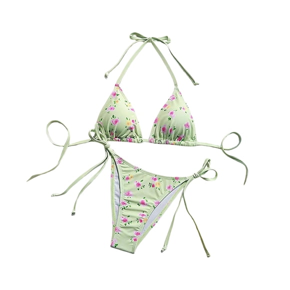 GPOECD Maillots de Bain Bikini pour Femmes, Tankini Élégant à Imprimé Floral avec Haut Triangle, Bas Taille Haute pour la Plage, Maillot de Bain pour Femmes Vert, P