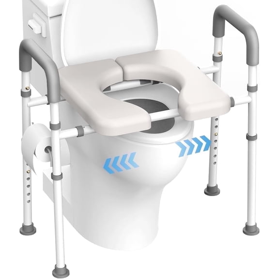 Agrish Raised Toilet Seat with Handles - Adjustable Width & Height, Risers for Seniors, Adults, Pregnant, Fits Any Toilet, up to 400lb, Dark Grey