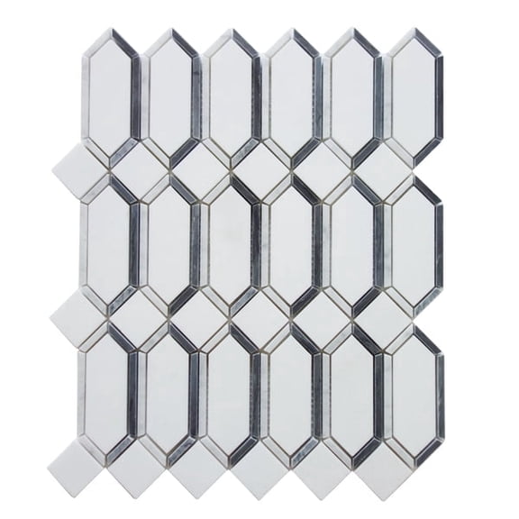 15-in x 12-in Elongated Hexagon Diamond White & Gray Marble Mosaic Wall Tile(1.25-sq. ft/ Piece)