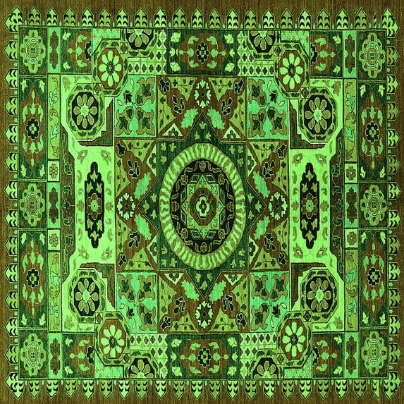 Ahgly Company Indoor Square Oriental Green Industrial Area Rugs, 8' Square