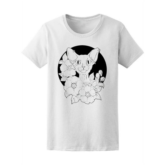 Canadian Sphynx Cat With Flowers T-Shirt Women -Image by Shutterstock, Female XX-Large