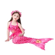 【Uhome】Girls Mermaid Bathing Suit 3PCS Hot Spring Bikini Swimsuits with Fish Tail Kids Beach Costume Set 3-12Y