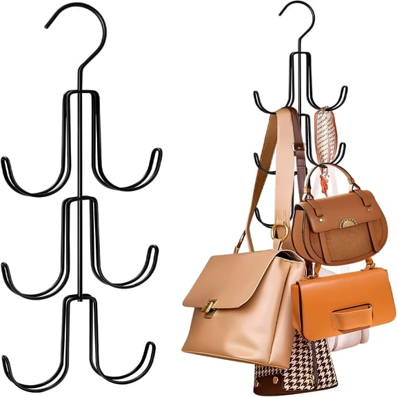 LAMIRO Purse Hanger Organizer for Closet, Hanging Bag Holder, Metal Handbag Storage Hook Backpack Rack Space Saving Hanger, Black