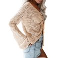 thumbnail image 4 of Long Sleeve Hollow-Up V-Neck Women Drawstring Knit Sweater Tops, 4 of 4