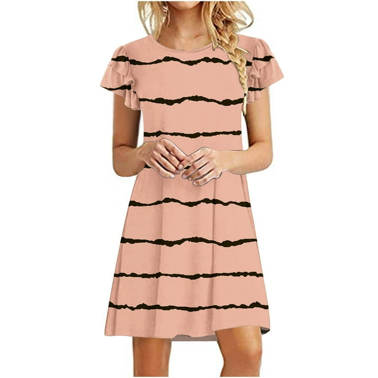 Women's Mini Dresses Summer Casual Ruffle Short Sleeve Cute Round Neck Flowy  Dress With Pockets - Walmart.com