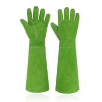 HANDLANDY Women Cowhide Thorn Proof Gardening Gloves, Long Gauntlet Heavy Duty Garden Gloves, Large, Green