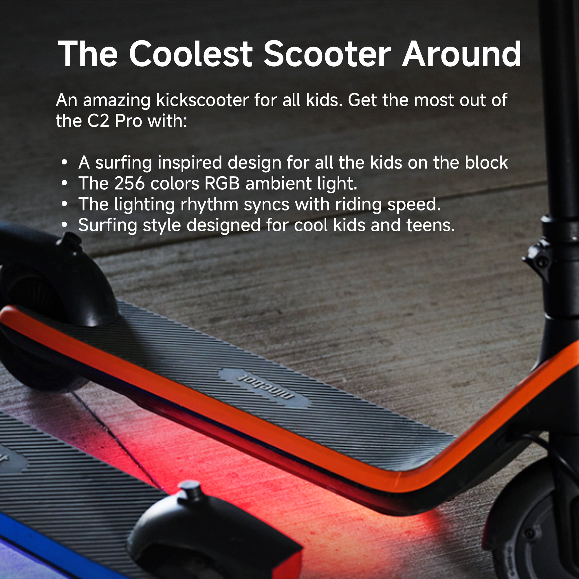 Segway C2 Kids Electric Scooter, 9.9 mph Max Speed, 6.8 Miles Max Range, Ages 6+, Orange