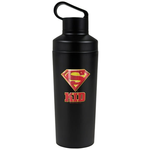 Superman Official Superman Super Kid Shield Logo Pattern 18 oz Insulated Water Bottle, Leak Resistant, Vacuum Insulated Stainless Steel with 2-in-1 Loop Cap