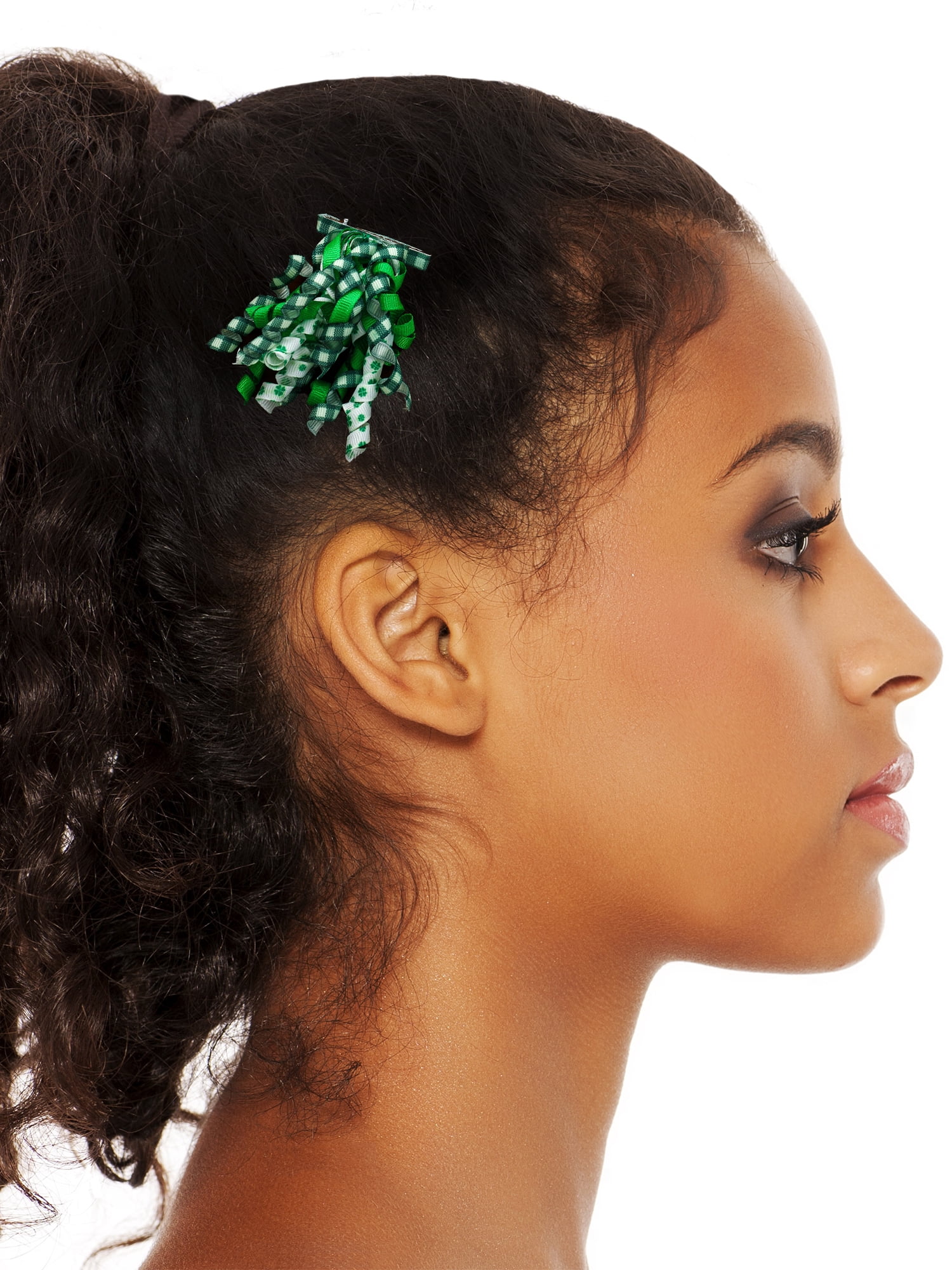 Way to Celebrate St. Patrick's Day Curly Twist Green Hair Bow, 2 Pieces