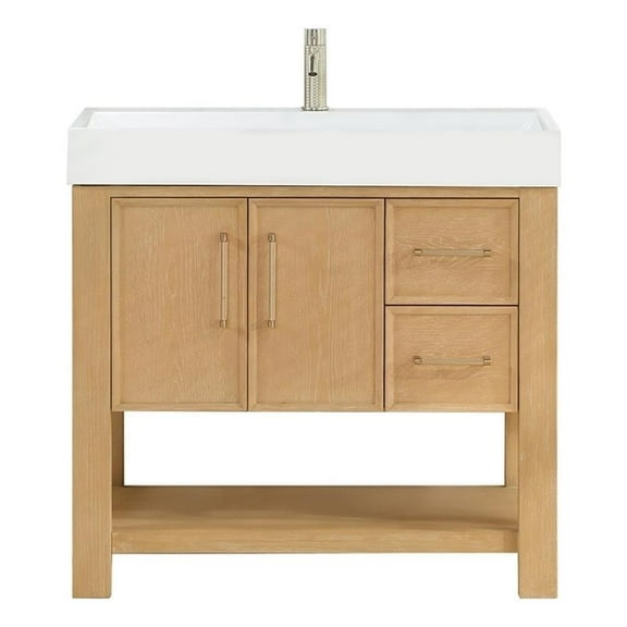 Vera 36" Single Bath Vanity in Washed Ash Grey with White Integrated Stone Sink