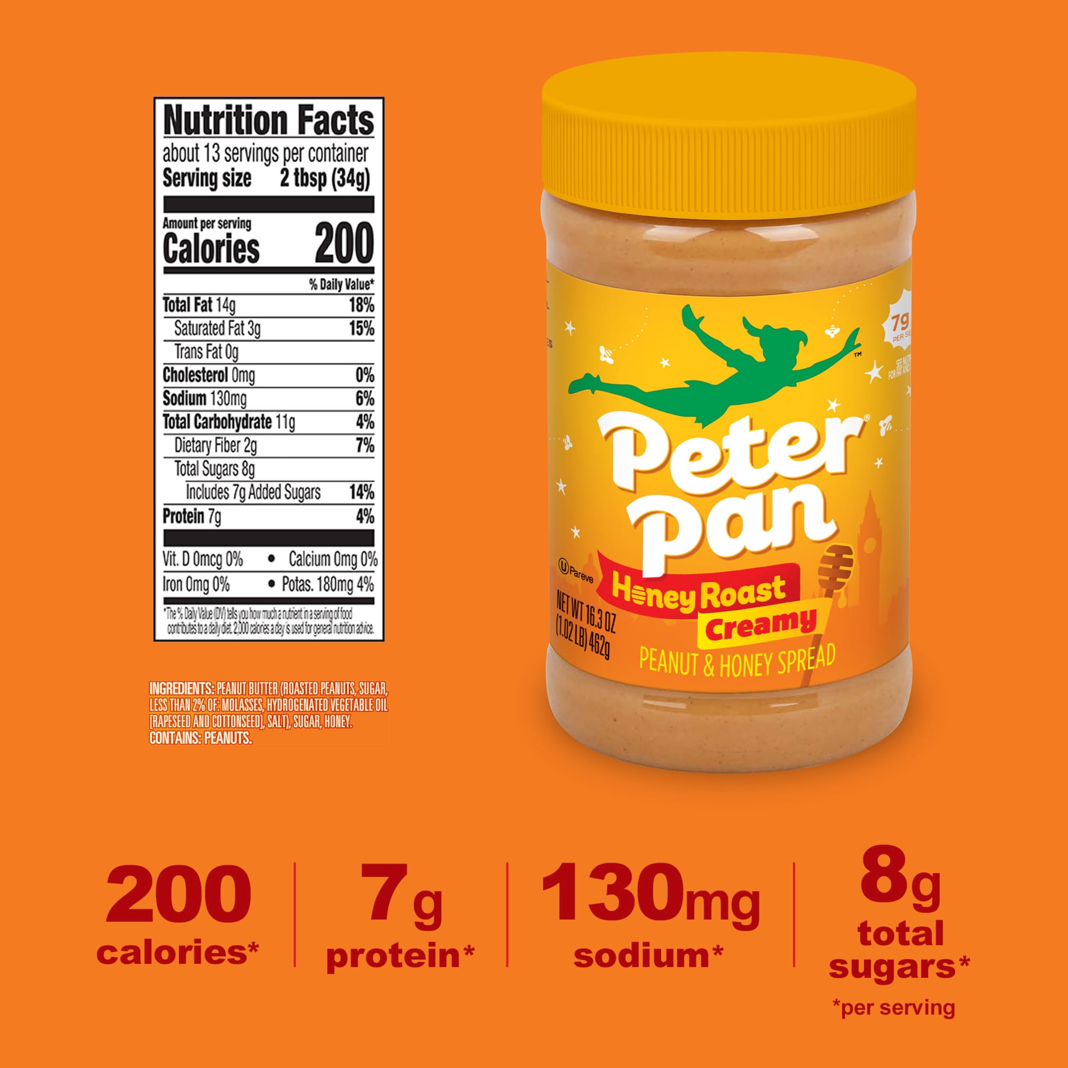 (12 pack) Peter Pan Creamy Honey Roast Peanut Butter, Smooth Peanut Butter Spread, Gluten-Free, 16.3 oz Jar