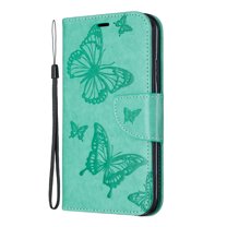 Allytech iPhone 11 Case (6.1"), Slim Fit PU Leather Folio Butterfly Embossed Shockproof Wrist Hand Strap Flip Cards Holder Wallet Case TPU Back Cover for Apple iPhone 11, Green