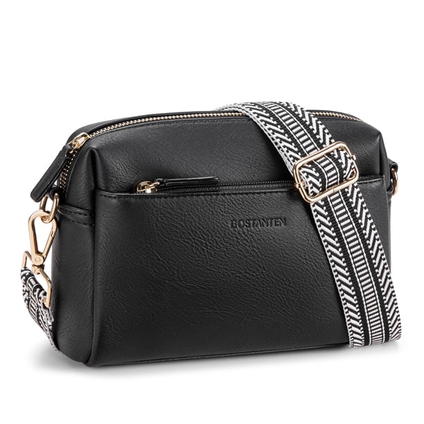 Bolso bandolera BOSTANTEN pequeño para teléfono móvil con triple cremallera, negro
