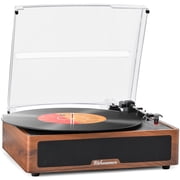 Udreamer Vinyl Record Player with Speakers,Vinyl Player Turntables for Vinyl Records, Vintage Bluetooth Turntable,Brown