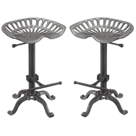 Home Square Vintage Farmhouse 18.75" Metal Stool in Brown - Set of 2