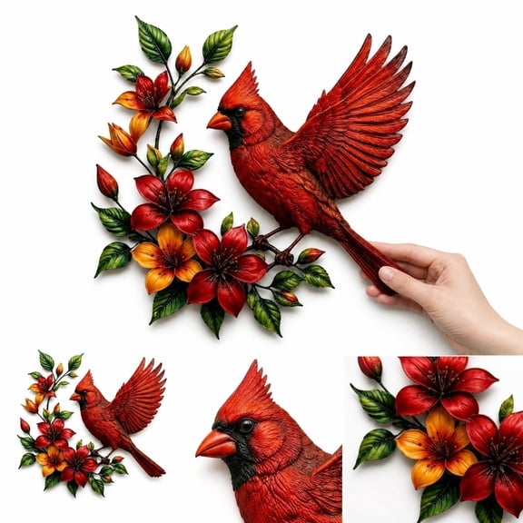 Vibrant Hummingbird Bloom Metal Wall Art Iron Sculpture, Hand-Painted Colorful Wall Decor with Floral Accents, Rust-Resistant Indoor Outdoor Hanging Art Decoration for Patio Fence Garden Yard