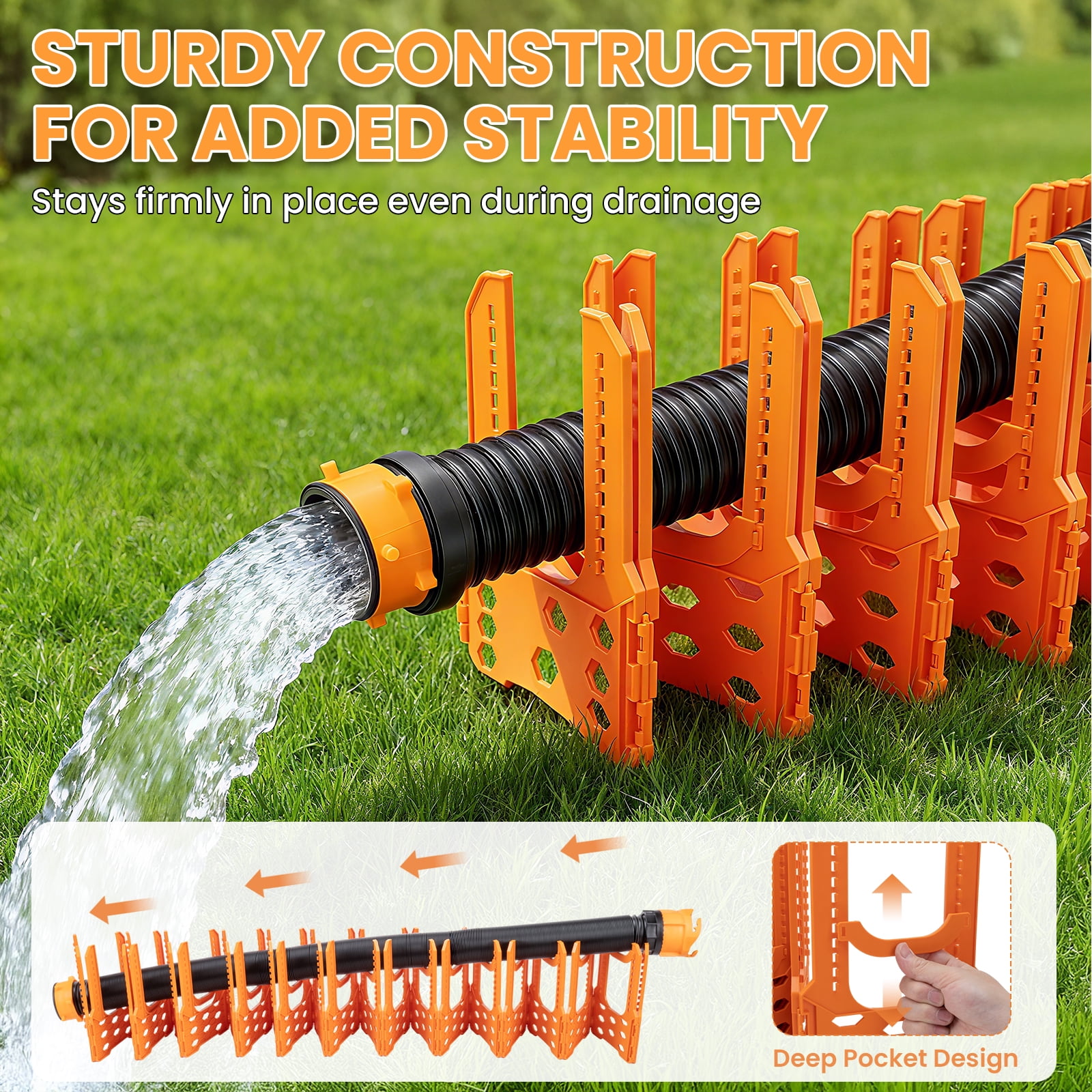 RV Sewer Hose Support, 10FT Adjustable RV Hose Support Holder Camper Sewer Hose Support for Fast & Secure Dumping with carrying Strap, Orange