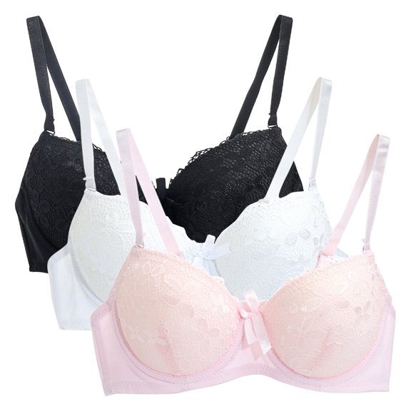 Sakmal No Underwire Bralettes for Women with Support Minimizer Lace 3-Pack Pink Comfortable Bras for Women XL