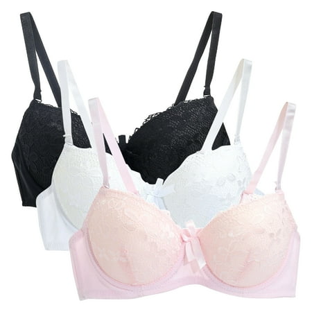 3 PCS Push Up Bras for Women Sexy Lace Full Coverage Wirefree Everyday Bra Soft Comfy Breathable Daily Underwear High Support Bras Minimizer Bras