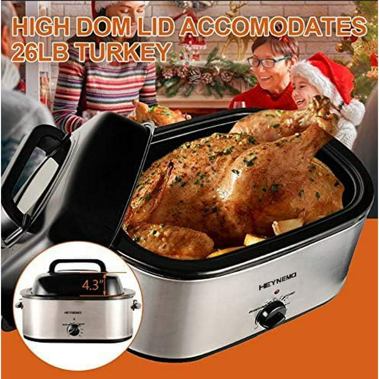 CozyHom 24 Quart Electric Roaster Oven Stainless Steel Roaster Pan With  Self-Basting Lid Removable Insert Pot, White 