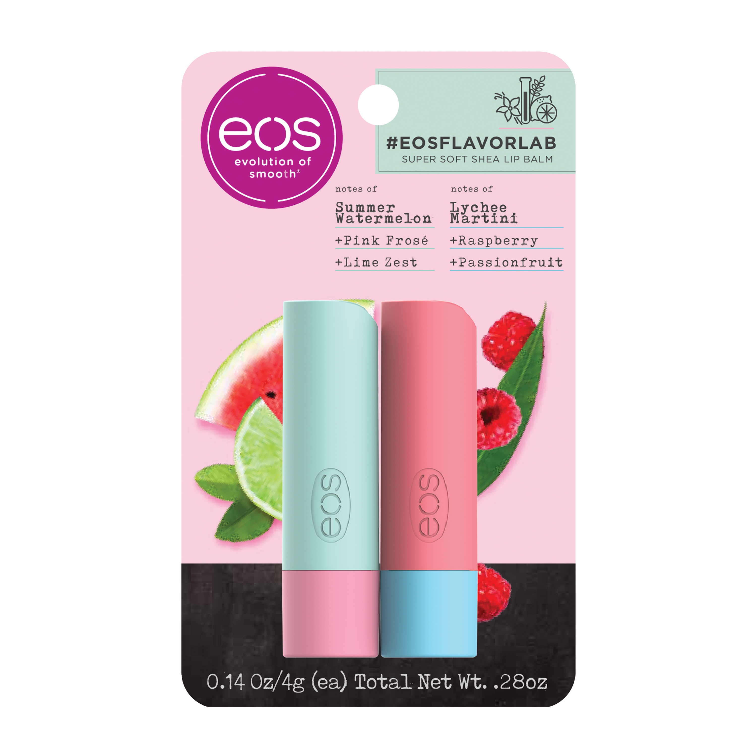 eos flavorlab Stick Lip Balm - Watermelon Frosé and Lychee Martini | 0.14 oz | 2 count