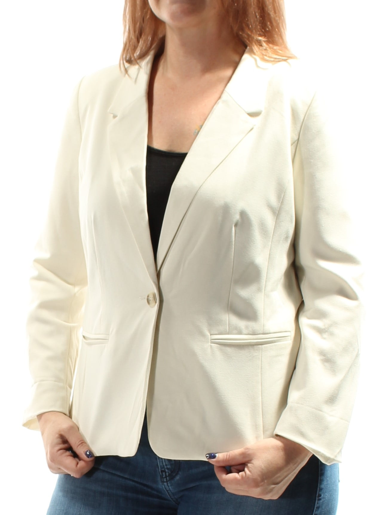 Kensie KENSIE Womens Ivory Blazer Wear To Work Jacket Petites Size M