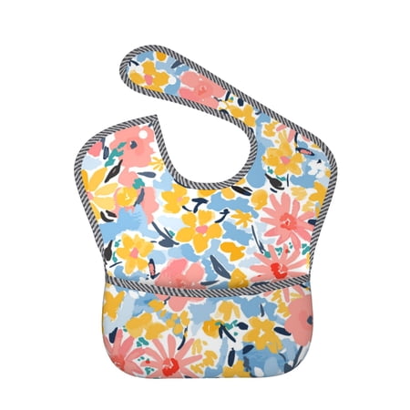 Bingfone Mess-Proof Baby Bib - Waterproof Bib For Baby Boy Or Girl With Food Catcher Pocket, Unisex-Watercolor Wildflowers