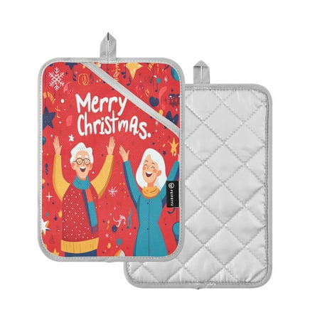 

2 Pcs Pot Holders Sets Oven Mitts Square Potholders Oven Hot Pads Heat Resistant for Kitchen Cooking Baking 7 x9.8 Stylish Elderly Couple