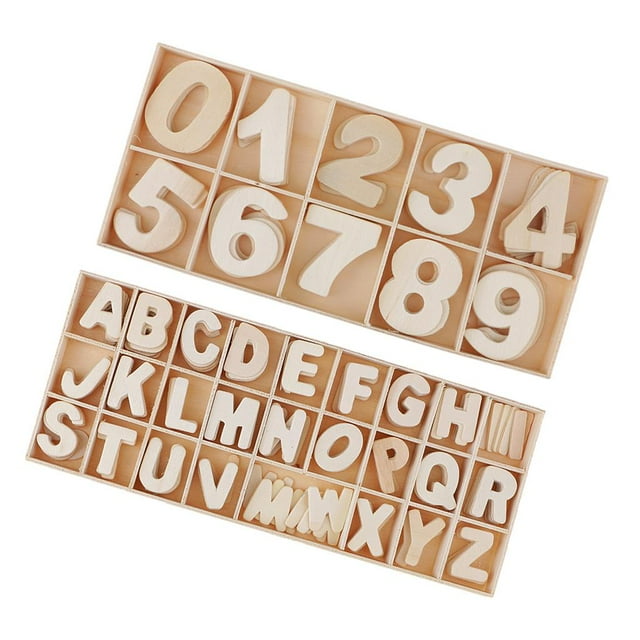 216Pieces Craft Letras de Natural Número de con Bandeja de Almacenamiento Juguetes para Niños perfecl Números de letras de madera